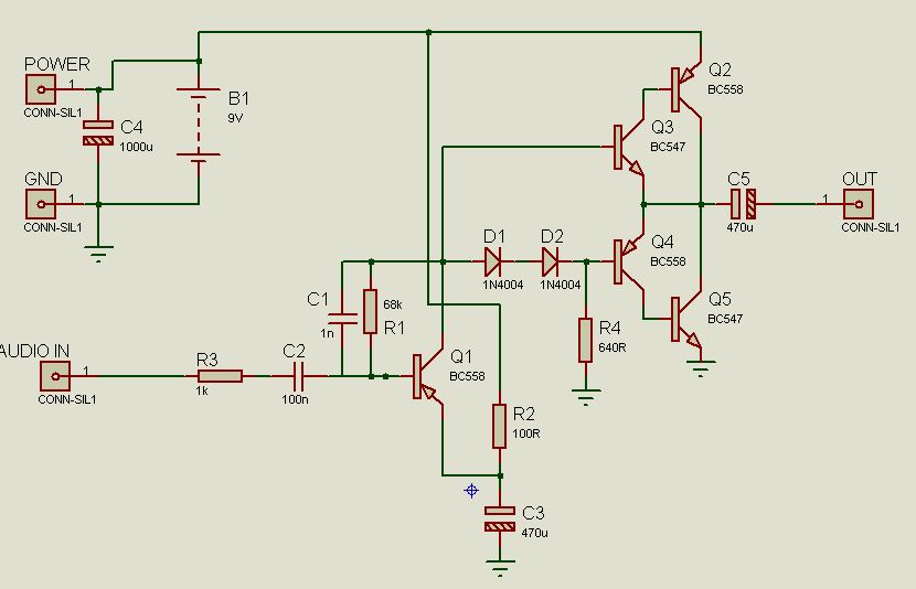 Final circuit diagram of the transistor preamplifier