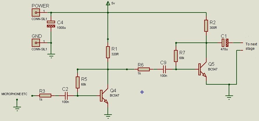 Final circuit diagram of the transistor preamplifier