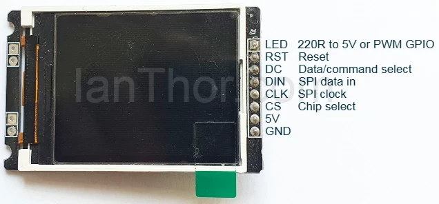 Front of GM328 display module with pin labels